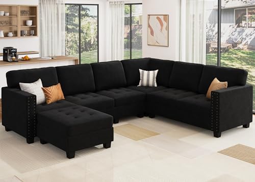 HONBAY Velvet Moody Sectional Sofa