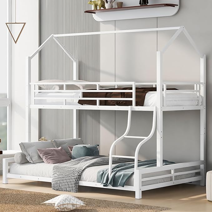 Merax Twin Over Futon Metal Bunk Bed with Ladder