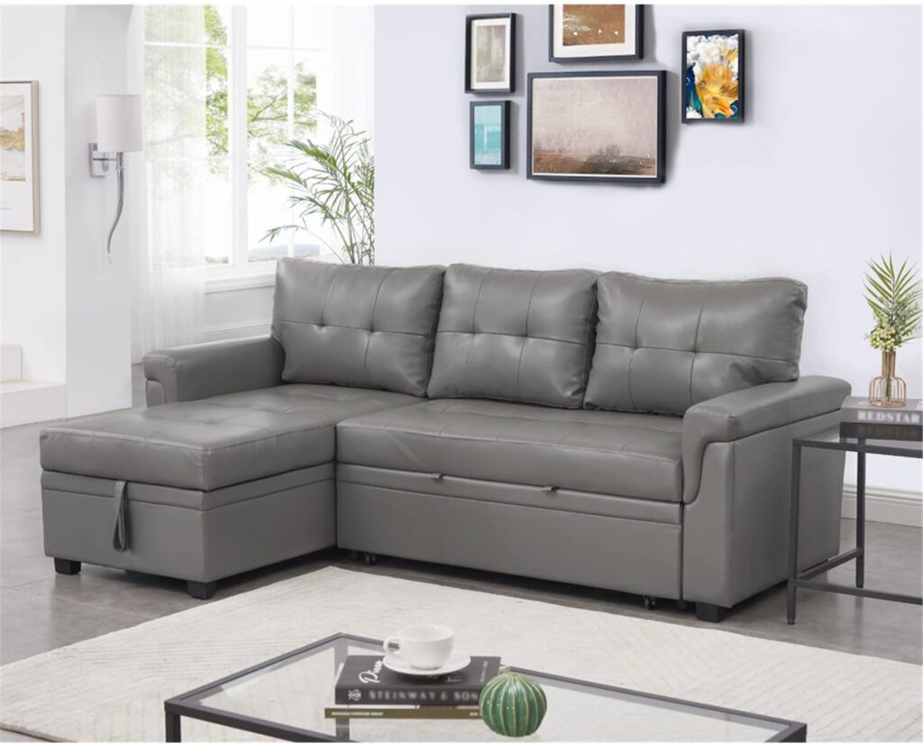 Naomi Home Gray Leather Reclining Sofa