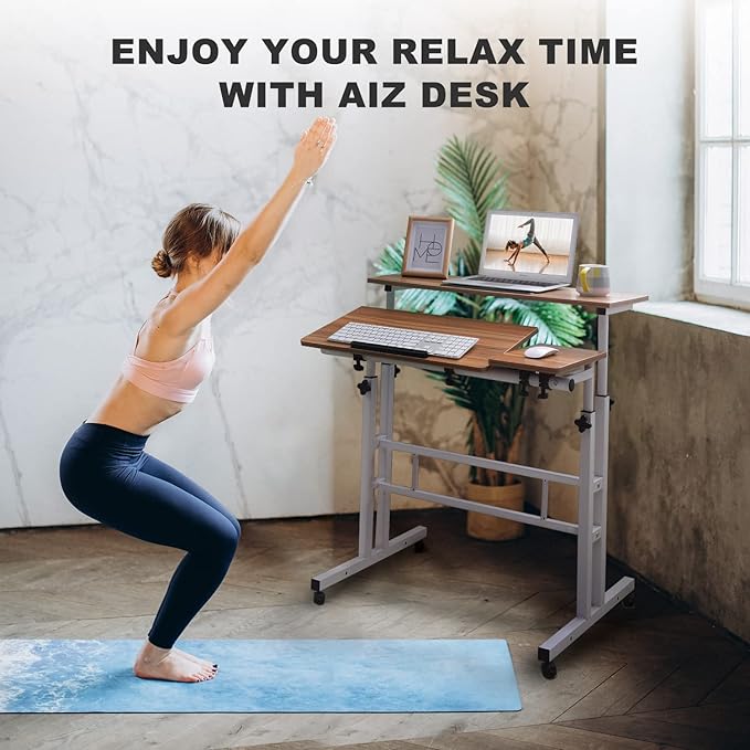 AIZ Adjustable Desk Cart with Wheels for Home Office Computer Workstation