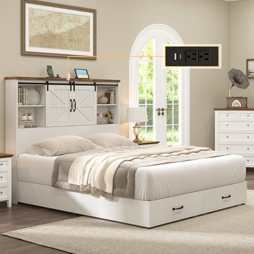 AMERLIFE Full Bookcase Storage Bed