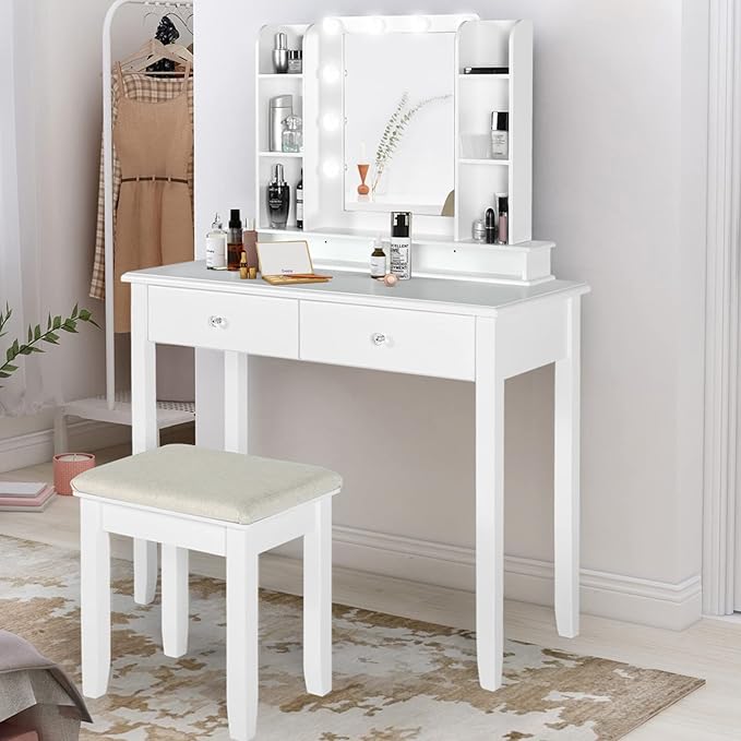 AODAILIHB Vanity Desk with Mirror and Lights
