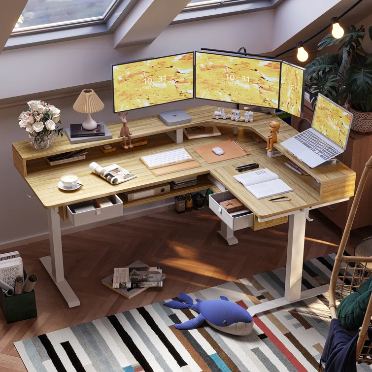 Adjustable L-Shaped Metal Base Standing Desk (Set of 2)