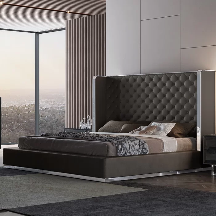 Aesara Vegan Leather Queen Panel Bed
