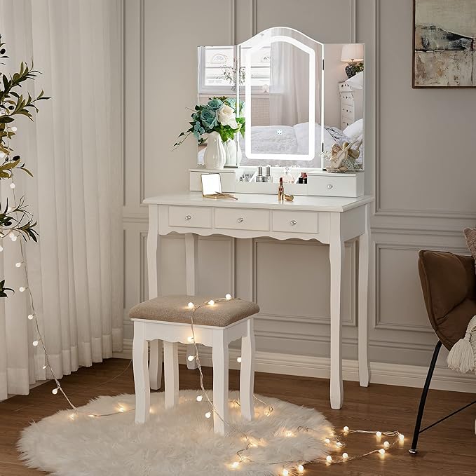 BEWISHOME Vanity Desk with Mirror and Lights