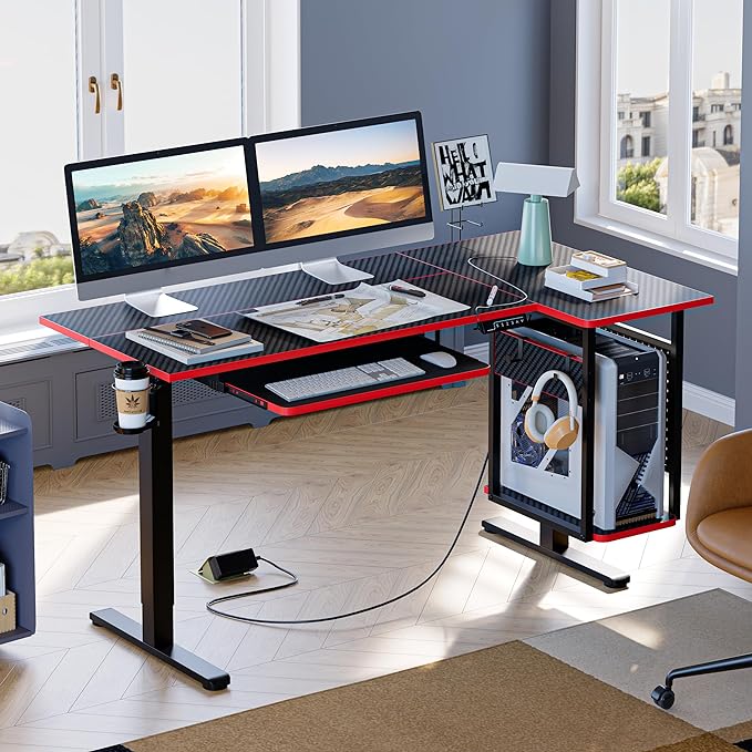 Bestier L Shaped Electric Standing Desk Adjustable Height with Keyboard Tray