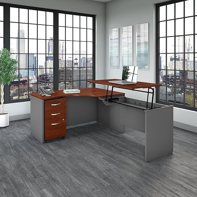Bush Furniture SRC128HCSU 60Wx43D Right Hand 3 Pos Sit-Stand L Desk w