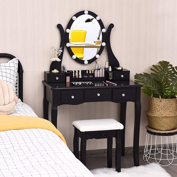CHARMAID Makeup Vanity Table with Lighted Mirror