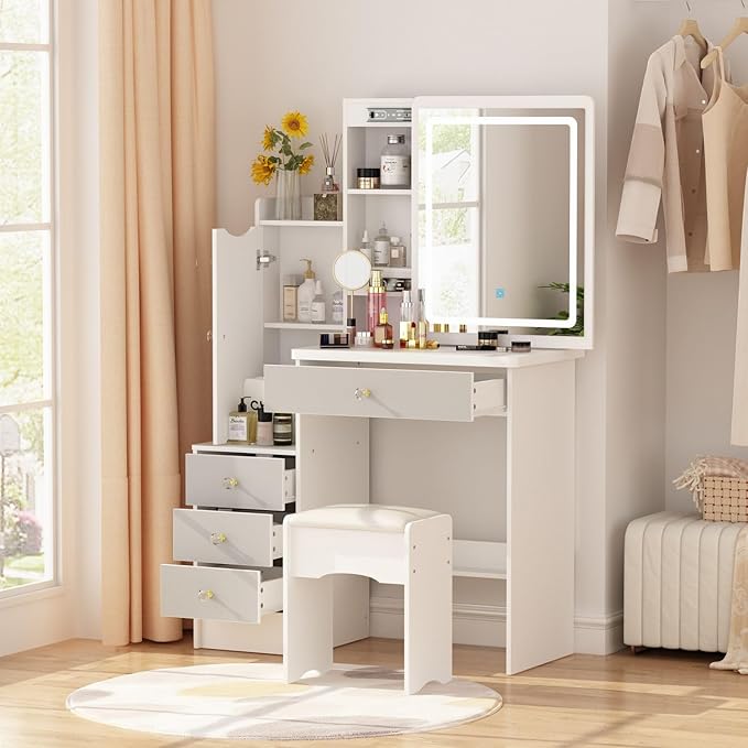 FAMAPY Vanity Desk with Mirror and Lights