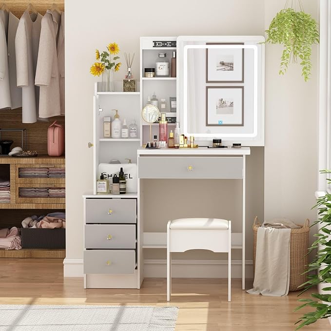 FAMAPY Vanity Desk with Mirror and Lights