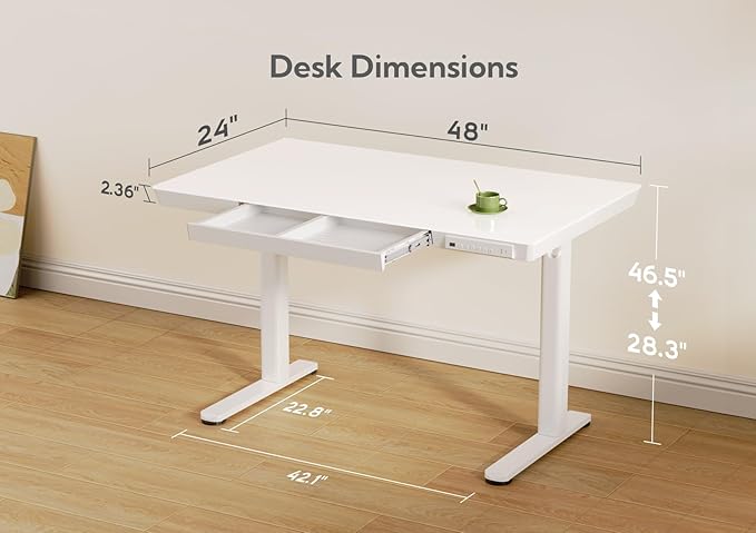 Glass Standing Desk with Drawers