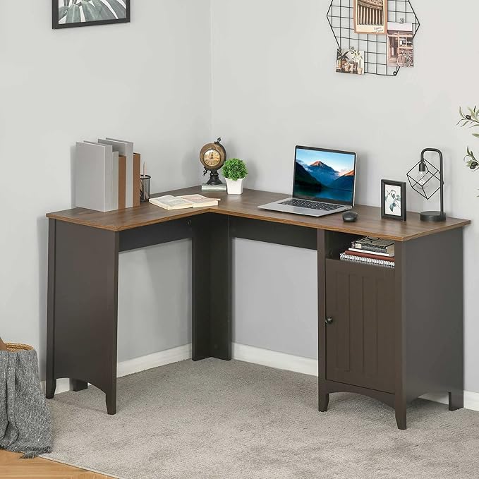 HOMCOM L-Shaped Computer Desk with Open Shelf and Storage Cabinet