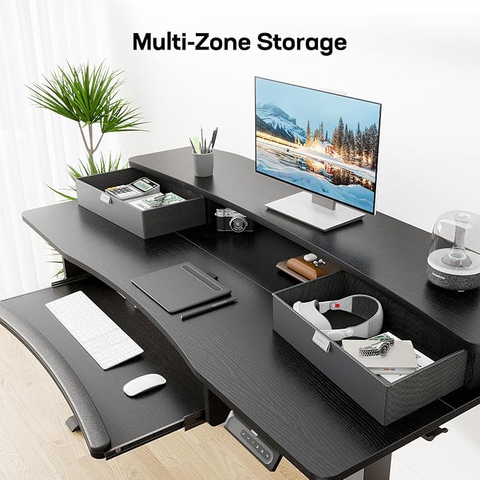 HUANUO 48" x 26" Electric Standing Desk with 2 Drawers & 26.7" Large Keyboard Tray