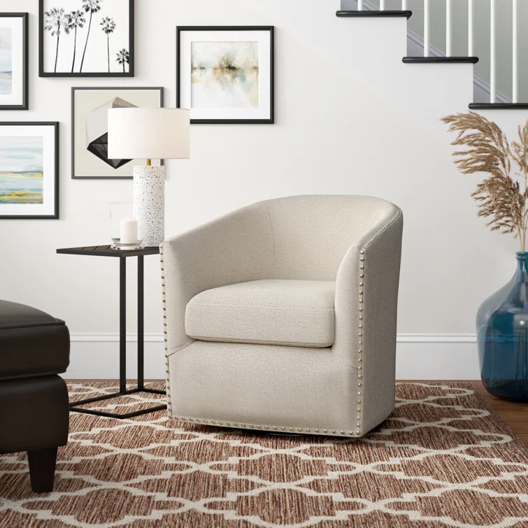 John Nailhead Swivel Barrel Chair