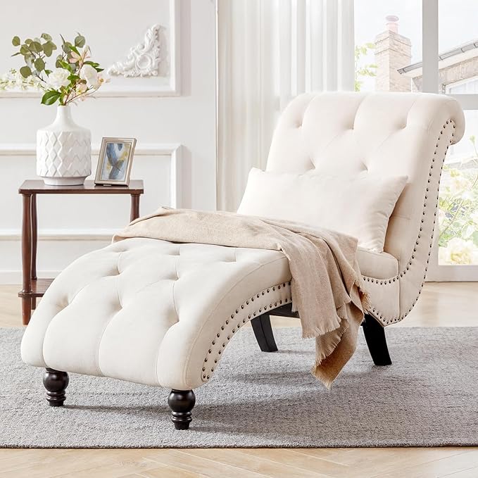 Linen Rivets Chaise Lounge Chair