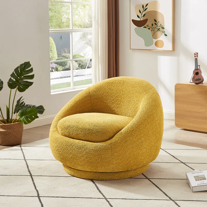 Linsk 34.2 Wide Boucle Upholstered Swivel Barrel chair