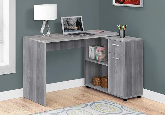 Monarch Specialties Workstation with Storage Shelves and Cabinet for Home & Office-Contemporary Style L Shaped Computer Desk