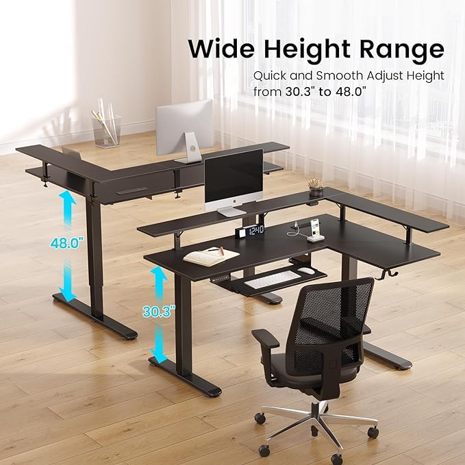 Rolanstar L Shaped Standing Desk with LED Light and Power Outlet