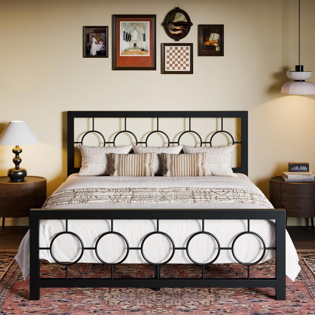 SHA CERLIN Queen Size Metal Bed Frame with Headboard