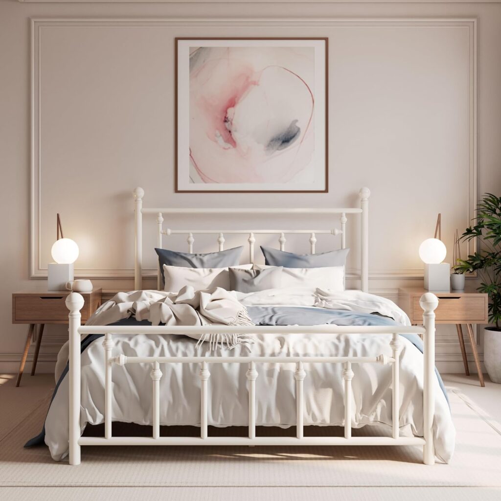 SHA CERLIN White Metal Queen Bed