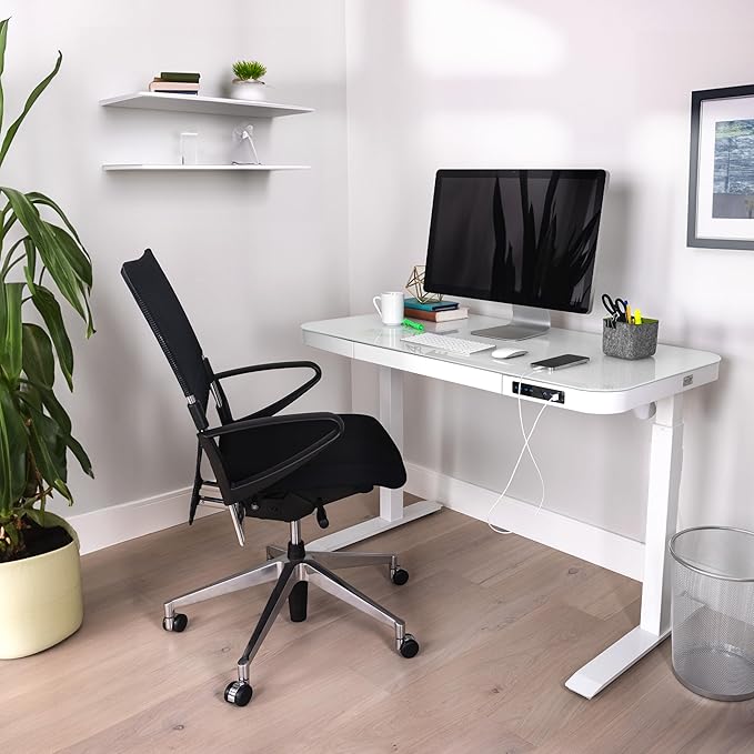 Seville Classics Airlift Electric Height Adjustable Desk with Tempered Glass Top