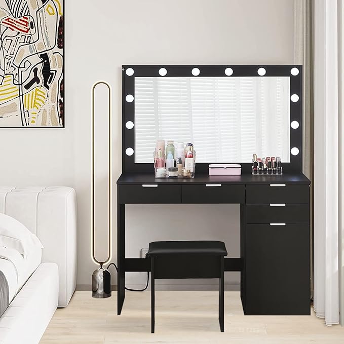 TUKAILAi Vanity Desk Set with Hollywood LED Lights