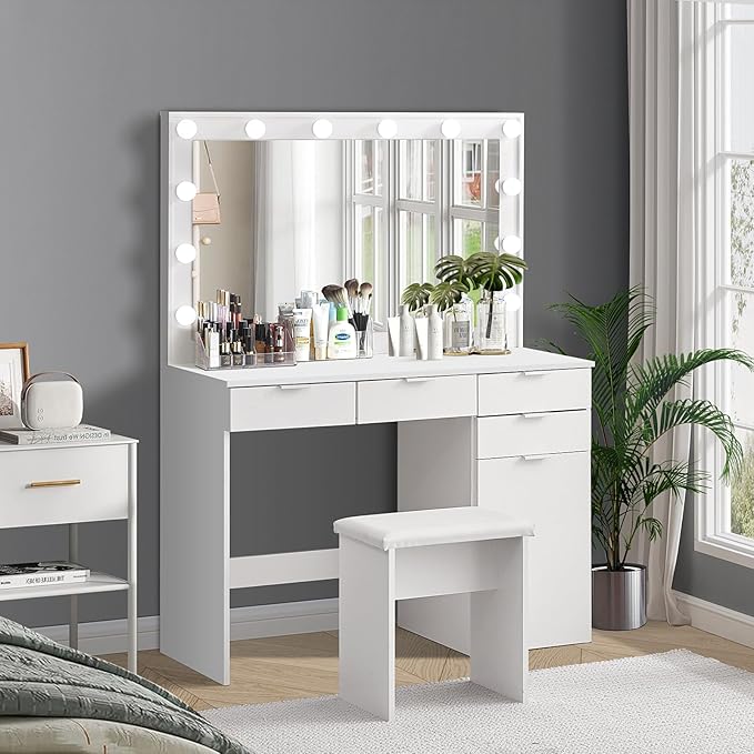 TUKAILAi Vanity Desk Set with Hollywood LED Lights