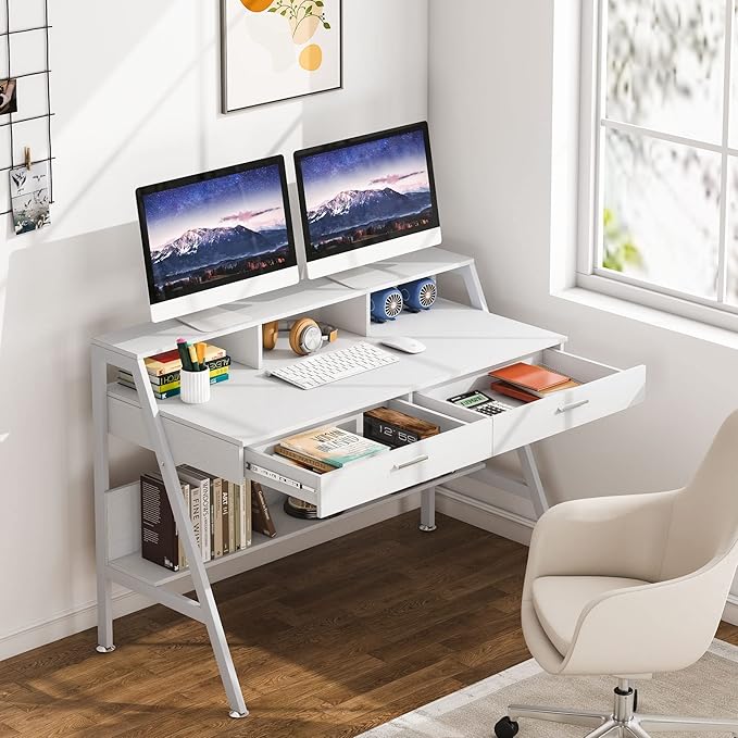 Tribesigns Computer Desk with Storage Shelf & Drawers