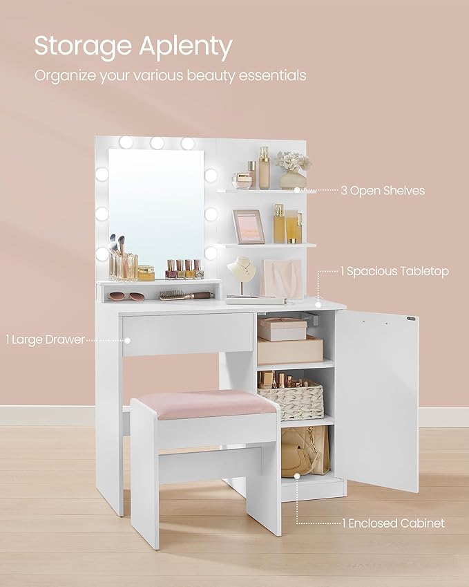 VASAGLE Vanity Desk with Mirror and Lights