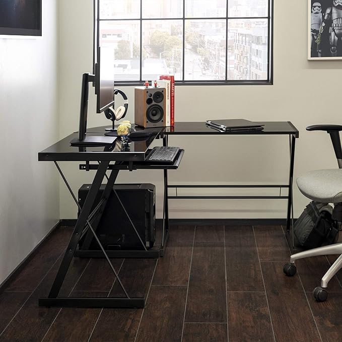 Walker Edison Ellis Modern L Shape Home Office Black Corner Computer Gaming Desk