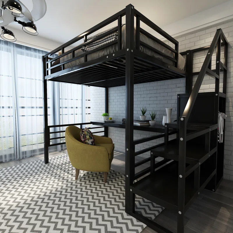 Xiomara Full Metal Loft Bed with Built-in-Desk by Mason & Marbles