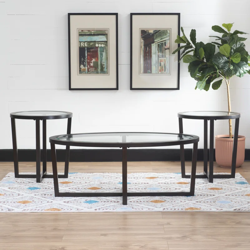 Athenia 3 - Piece Glass Top Living Room Table Set