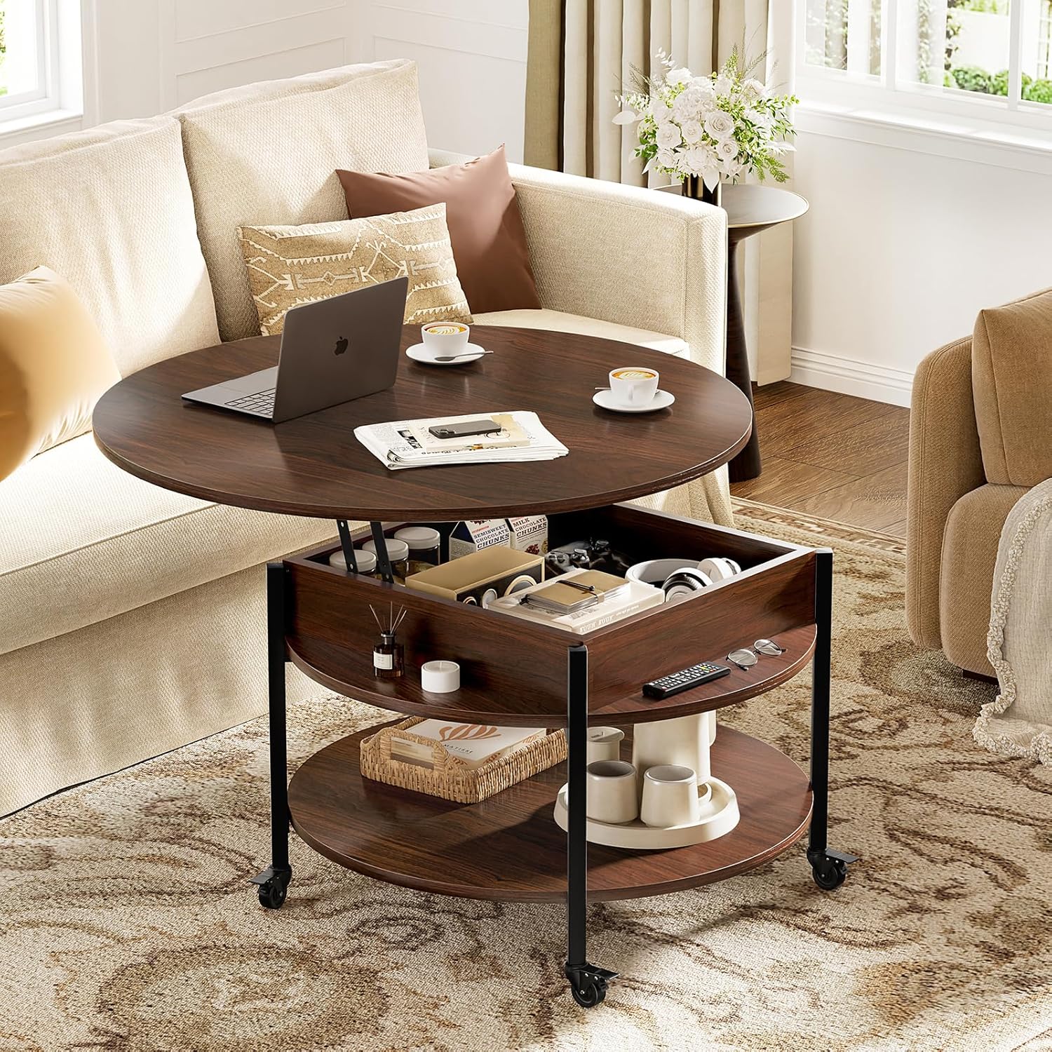 FABATO Round Lift Top Coffee Table
