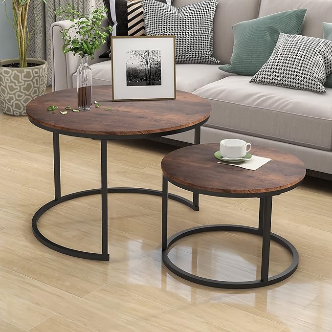 HOJINLINERO Industrial Round Coffee Table Set