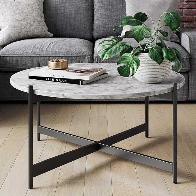 Marble Round Modern Living Accent Side or Coffee