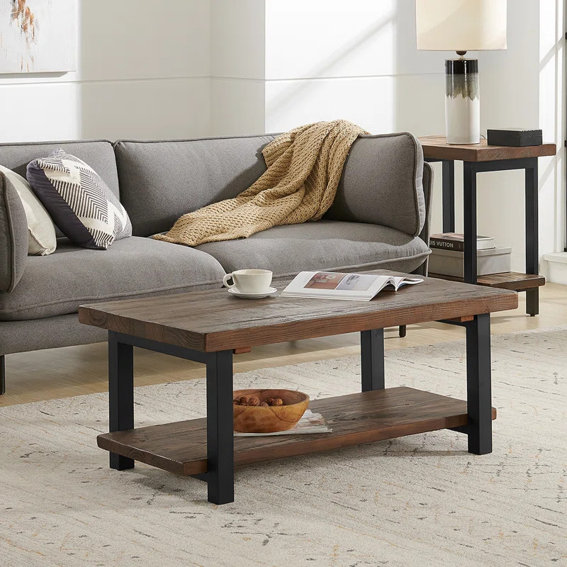 Metal Rectangular Coffee Table with Storage Shelf