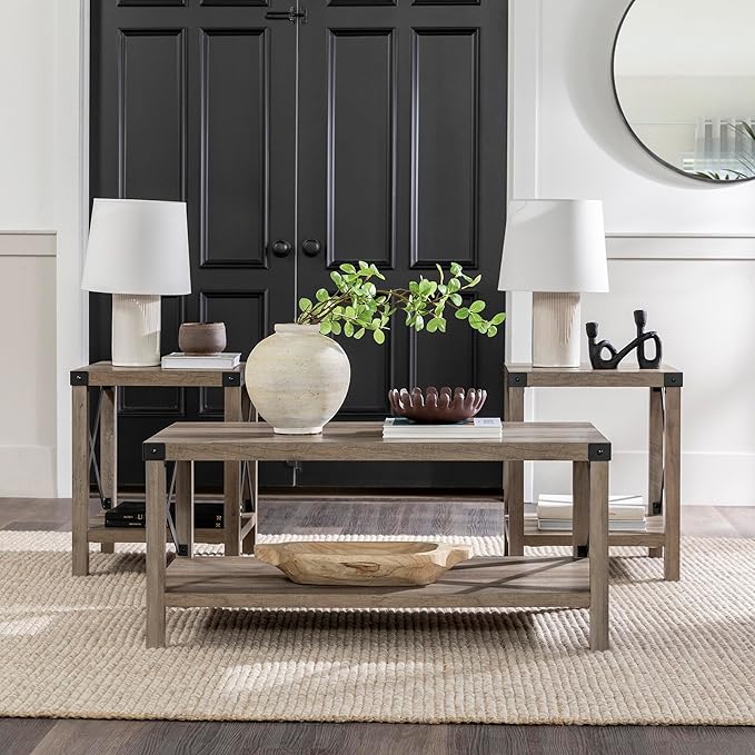 Walker Edison Sedalia Modern Farmhouse Coffee Table Set